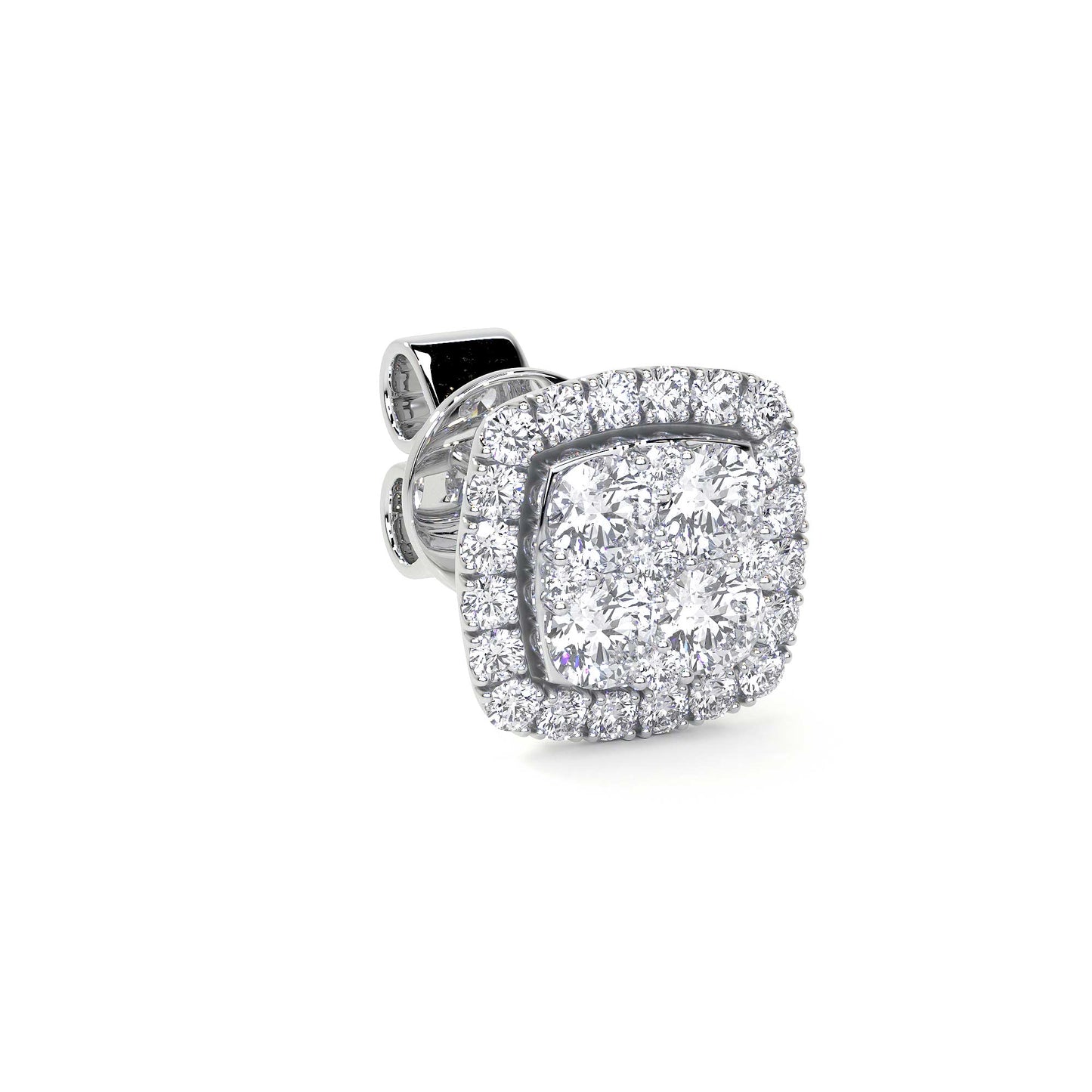 Square Stud Cluster Earrings with Halo