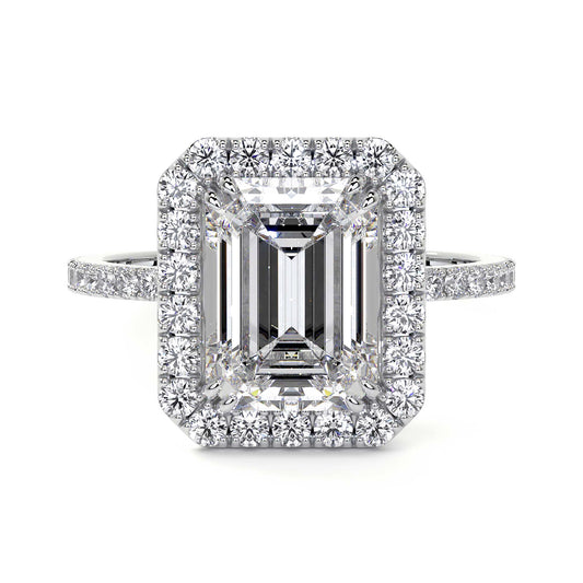 Emerald Cut Diamond Ring With Halo, 2 CT