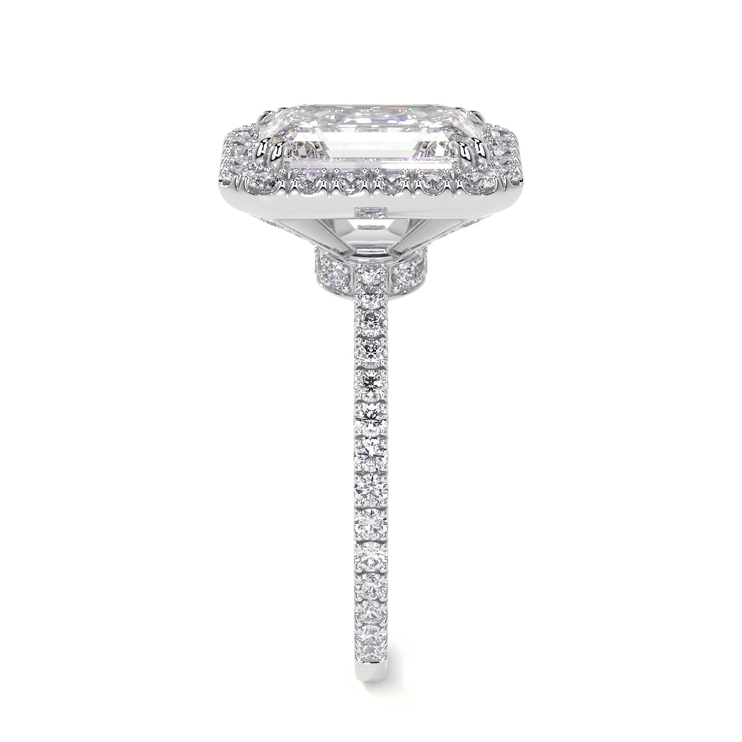 Emerald Cut Diamond Ring With Halo, 2 CT