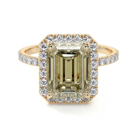 Emerald Cut Diamond Ring With Halo, 2 CT