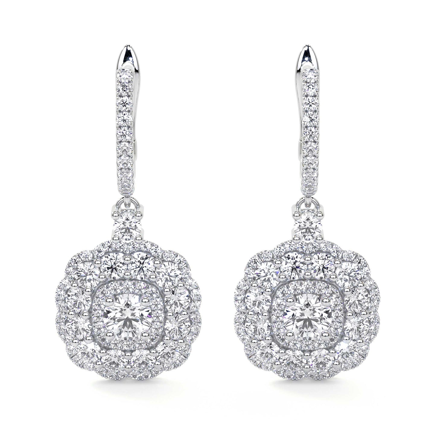 Drop Cluster Diamond Earrings with Halo