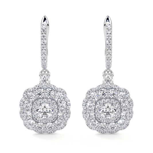 Drop Cluster Diamond Earrings with Halo