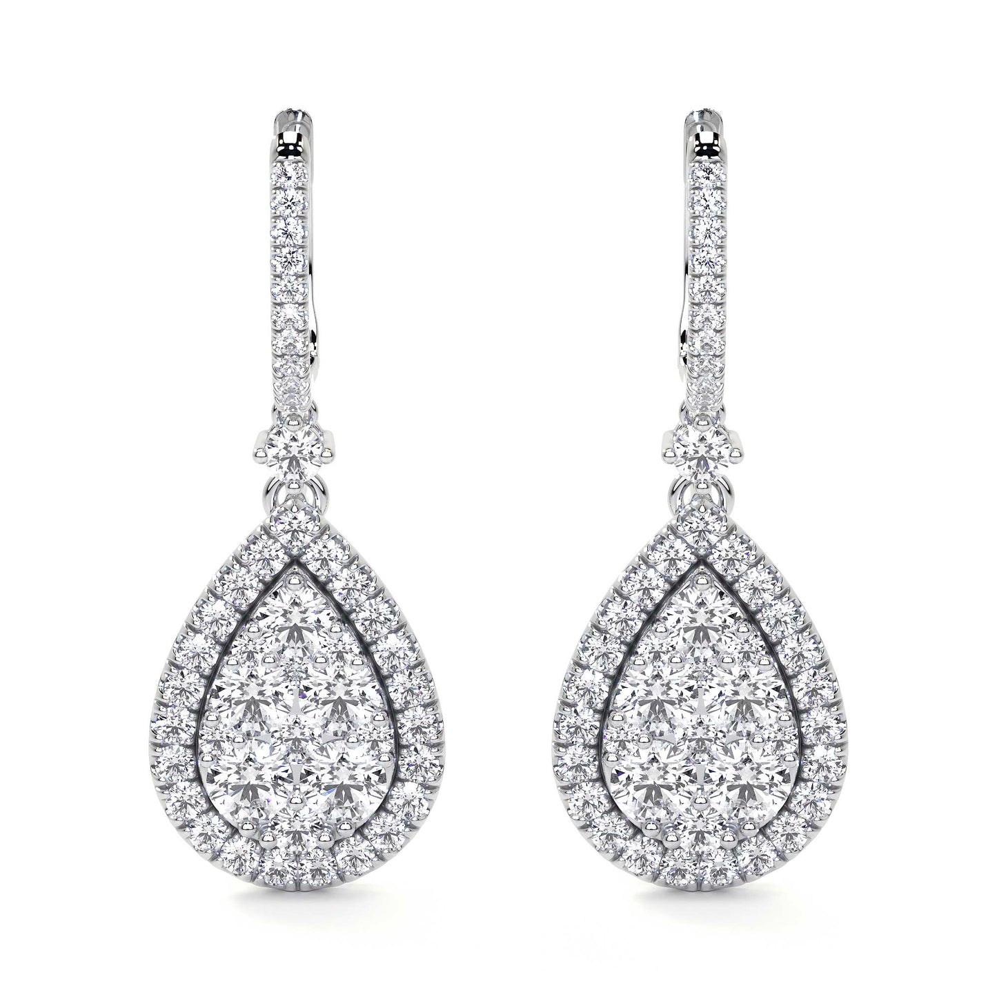 Pear Shape Drop Cluster Diamond Earrings