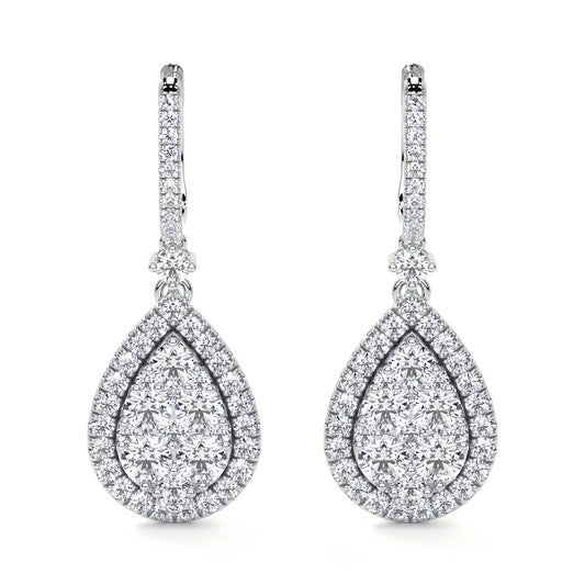 Pear Shape Drop Cluster Diamond Earrings