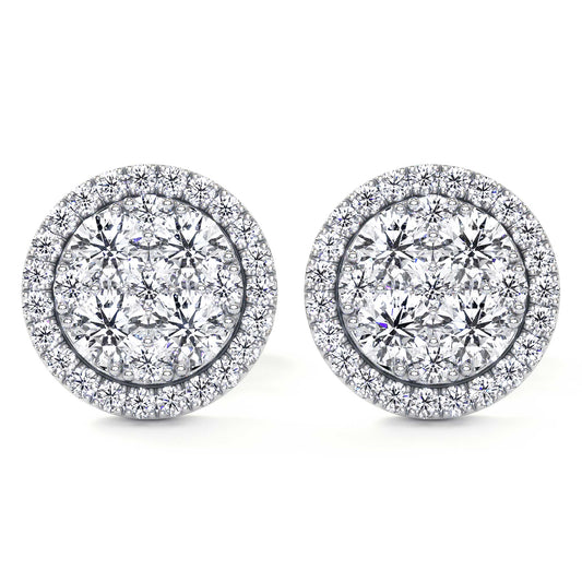 Round Cluster Stud Earrings with Halo