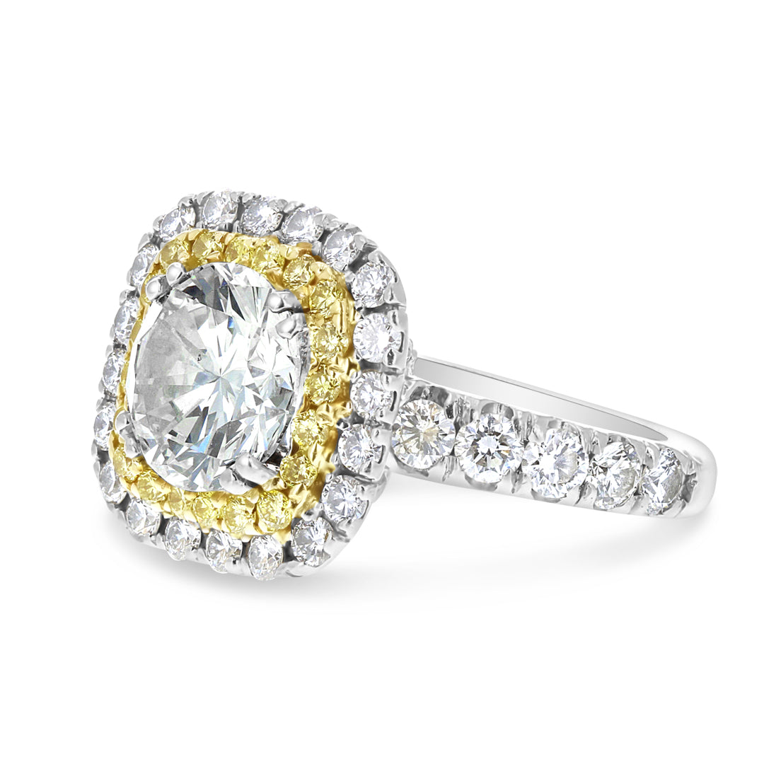 Double Halo Engagement Ring with Yellow Diamonds