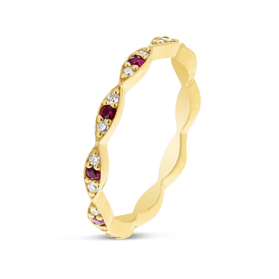 Ruby and Diamond Marquise Shaped Stackable Eternity Band