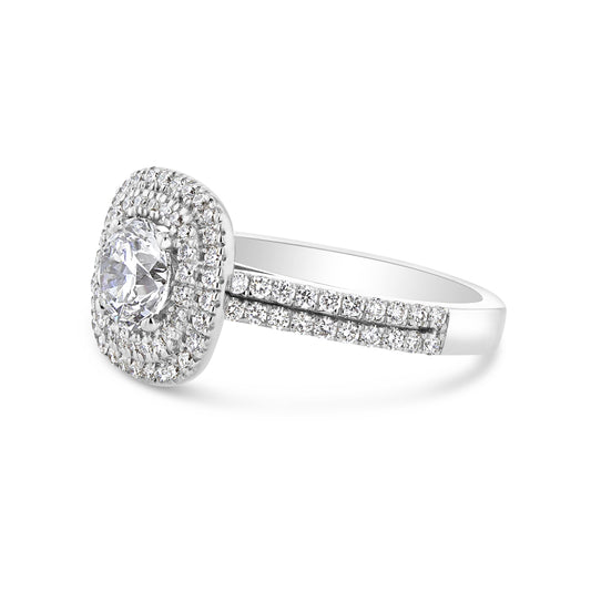 Double Halo Engagement Ring with Double Shank
