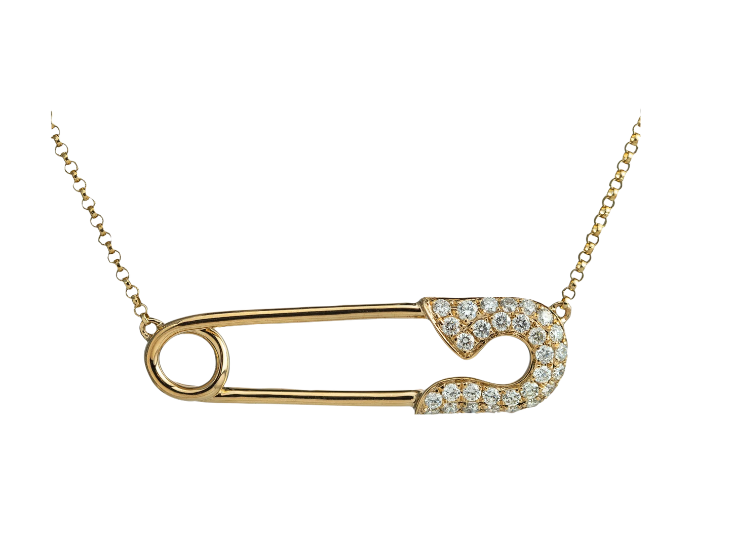 Yellow Gold Diamond Pave Safety Pin Necklace