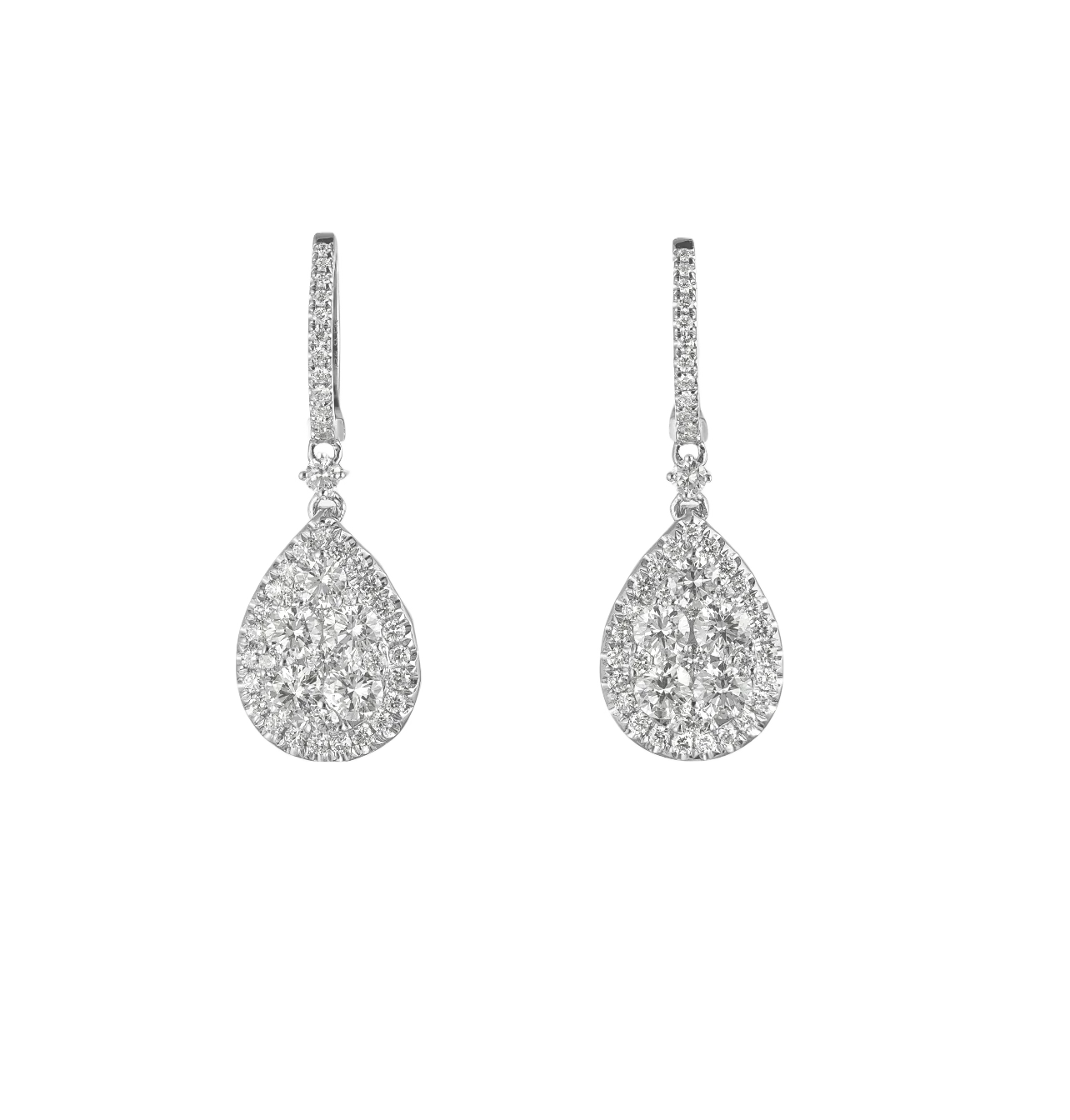 Pear Shape Cluster Diamond Drop Earrings