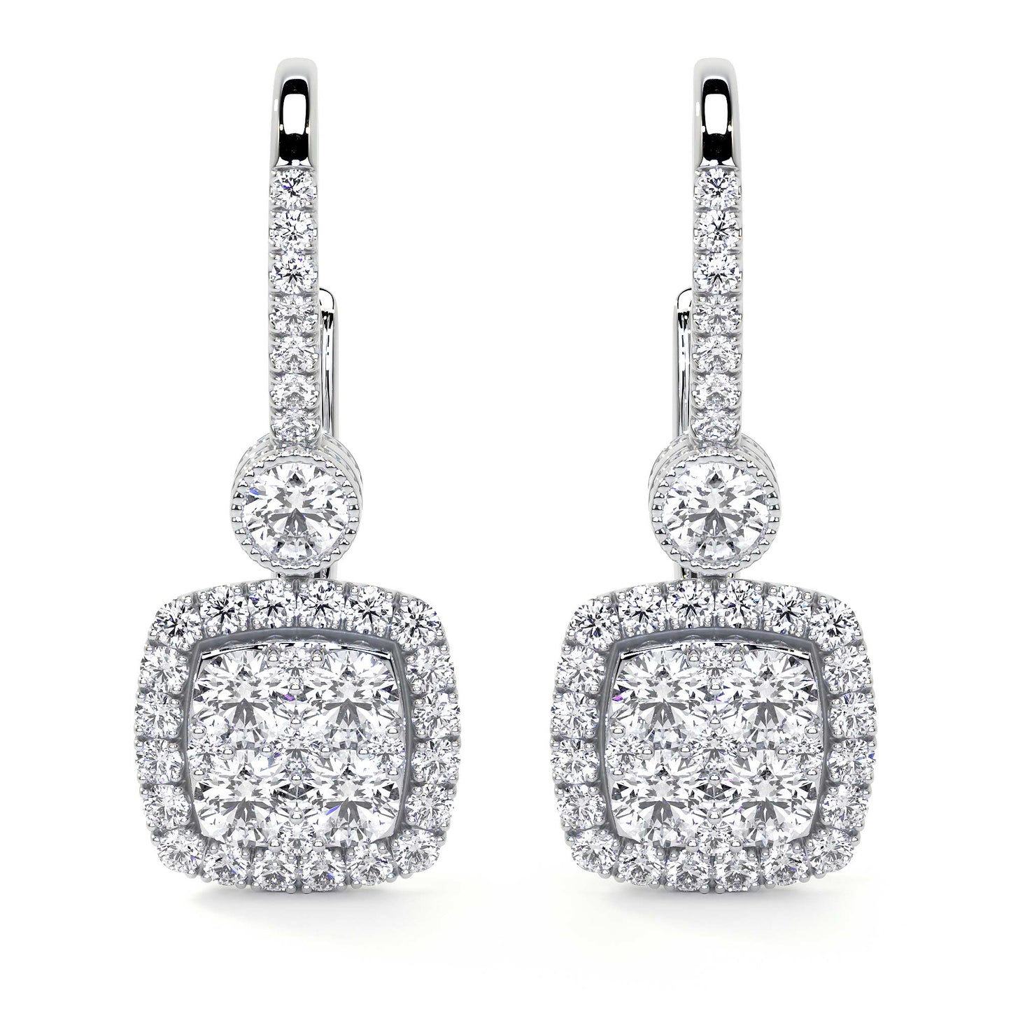 Square Drop Cluster Diamond Earrings