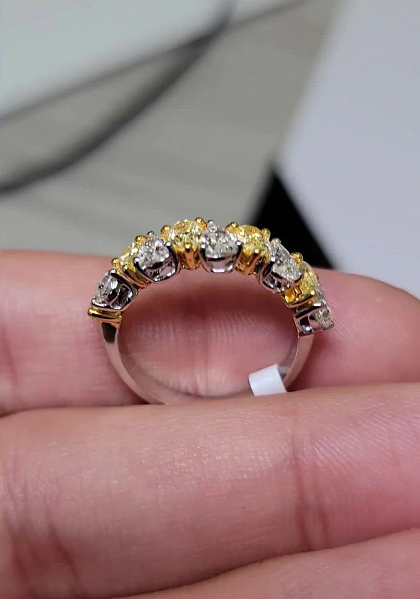 2.23 ct Yellow & White Pear Diamond Alternating Halfway Band