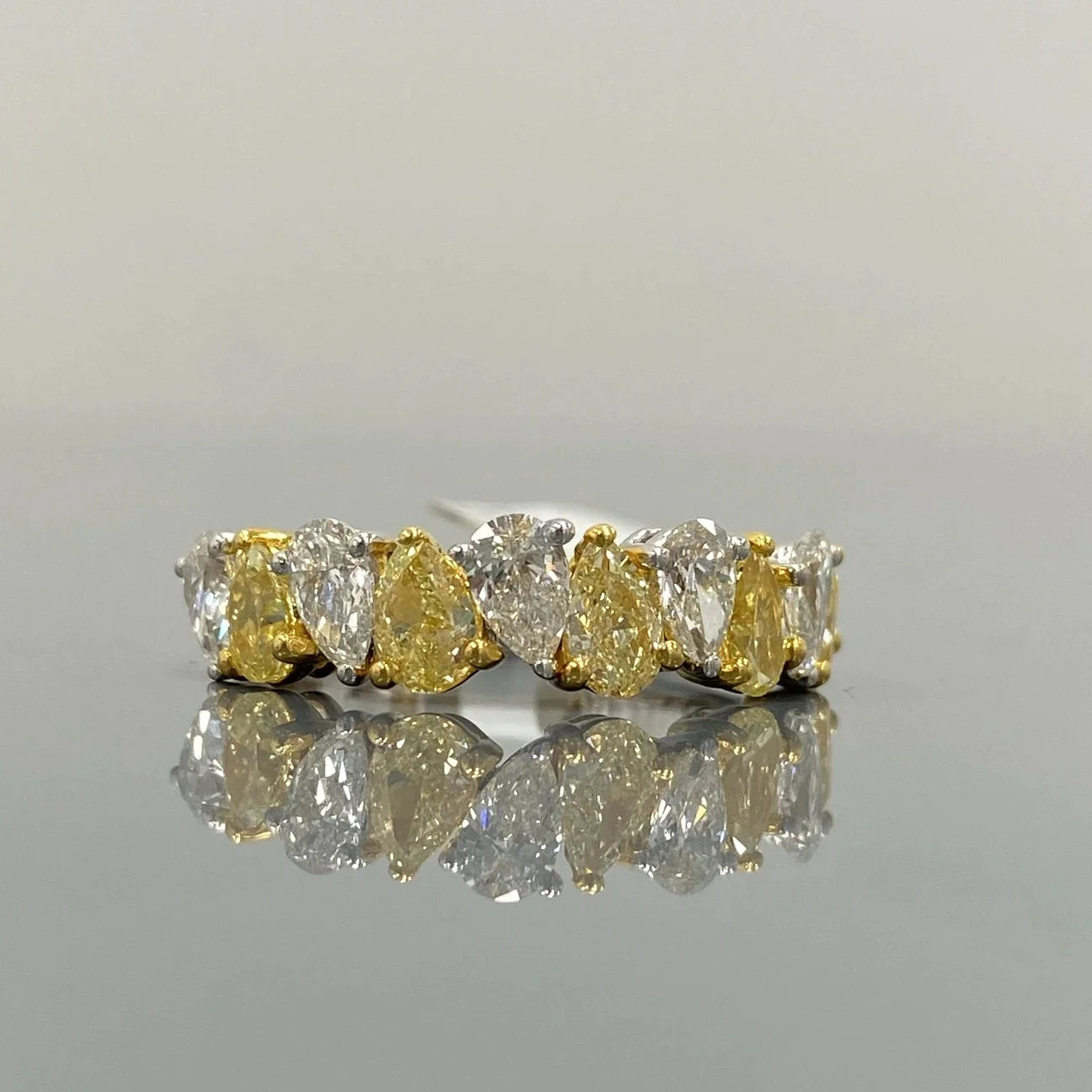 2.23 ct Yellow & White Pear Diamond Alternating Halfway Band