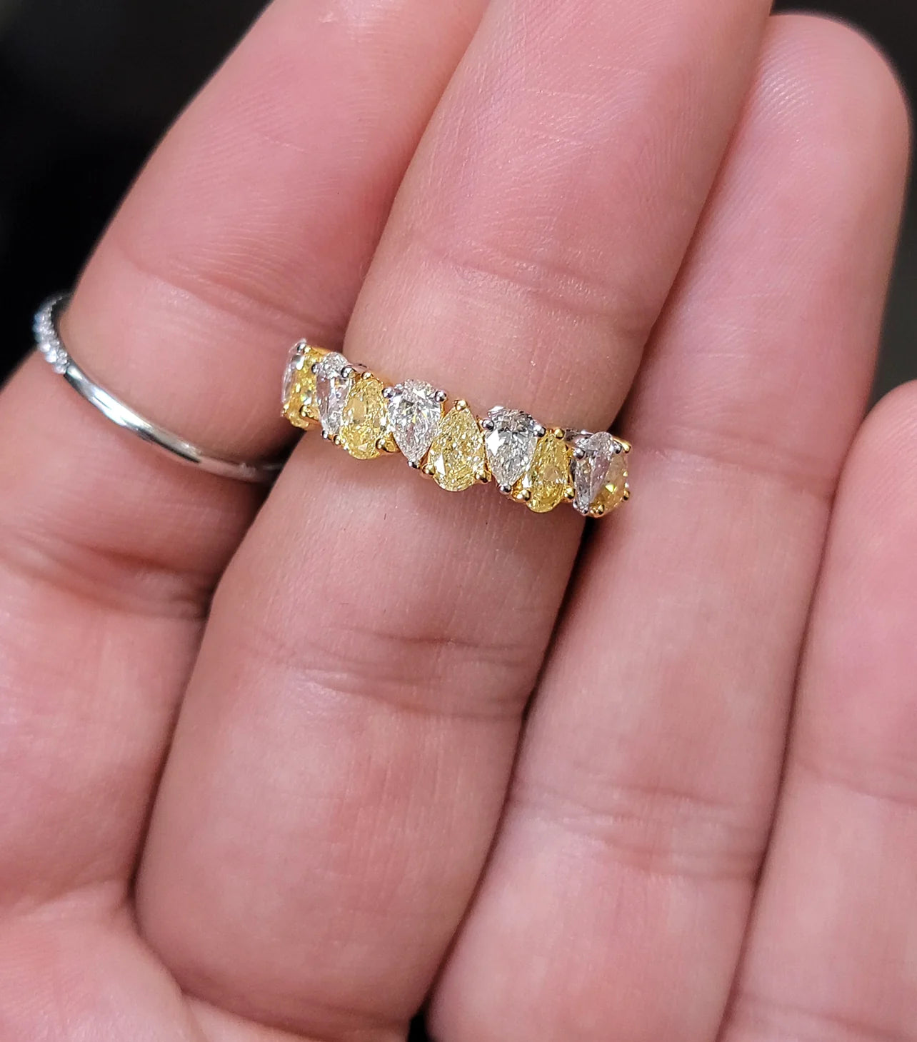 2.23 ct Yellow & White Pear Diamond Alternating Halfway Band