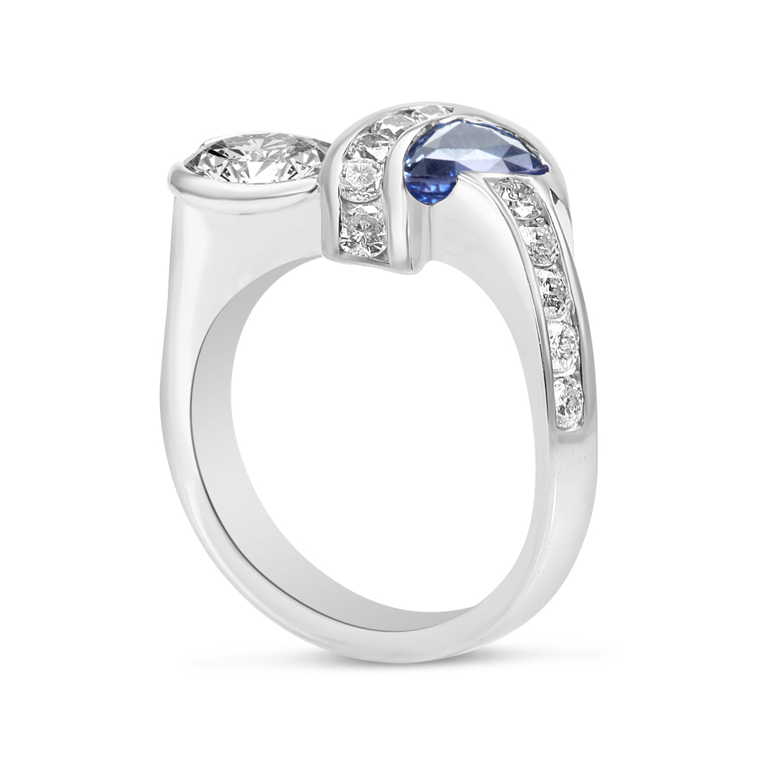 Unique Trillion-Cut Sapphire & Diamond Cocktail Ring