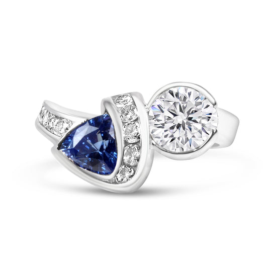Unique Trillion-Cut Sapphire & Diamond Cocktail Ring