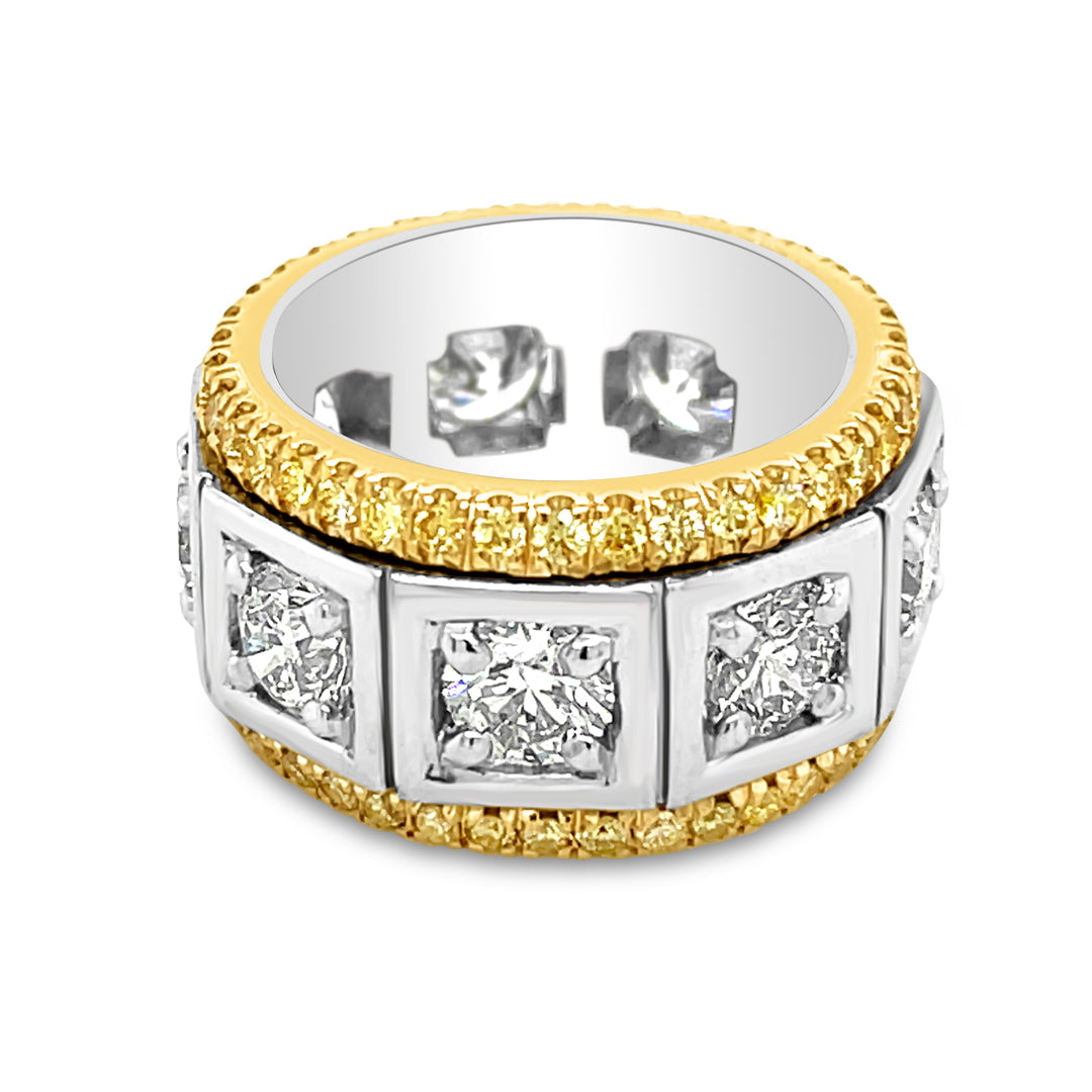 Platinum and Yellow Gold Eternity Band With White and Fancy Yellow Diamonds