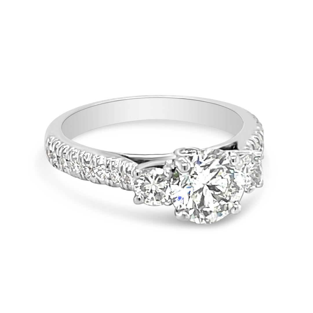 Three Stone Engagement Ring With Pave Shank