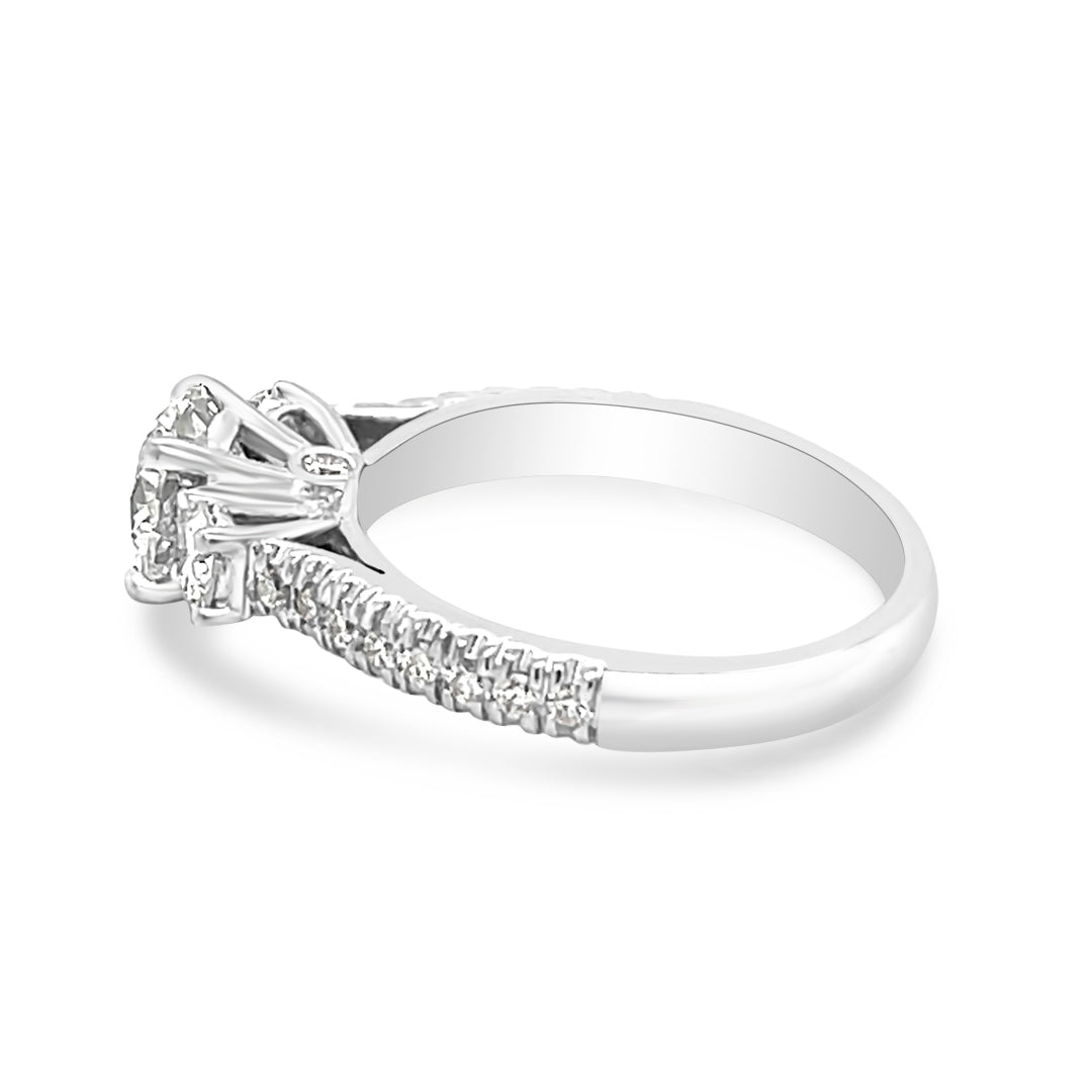 Three Stone Engagement Ring With Pave Shank