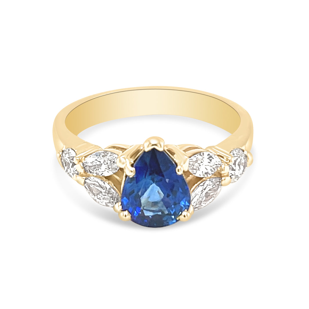 Pear Shaped Sapphire Diamond Engagement Ring