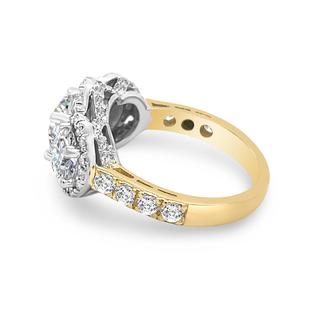 Three Stone Diamond Semi-Halo Ring