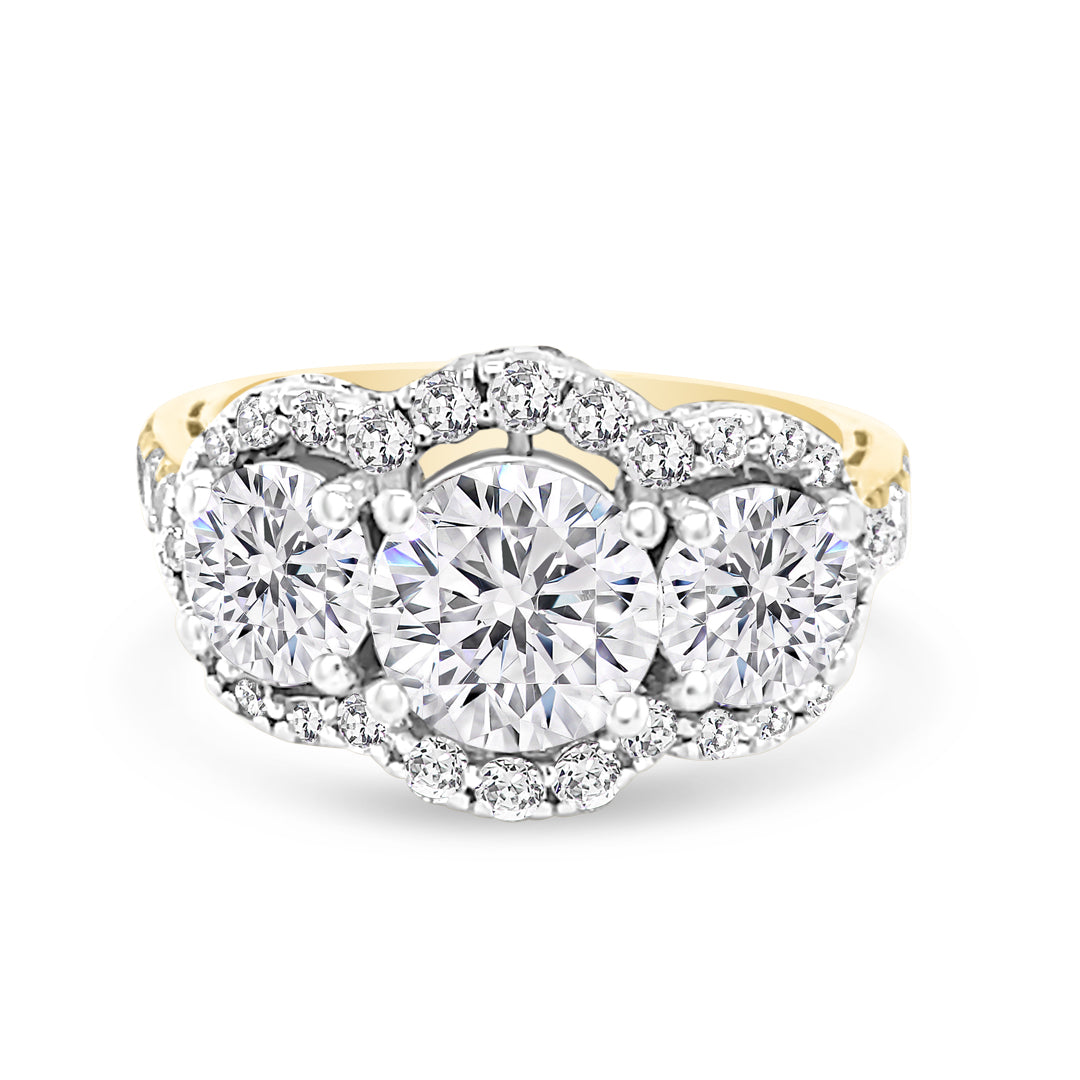 Three Stone Diamond Semi-Halo Ring
