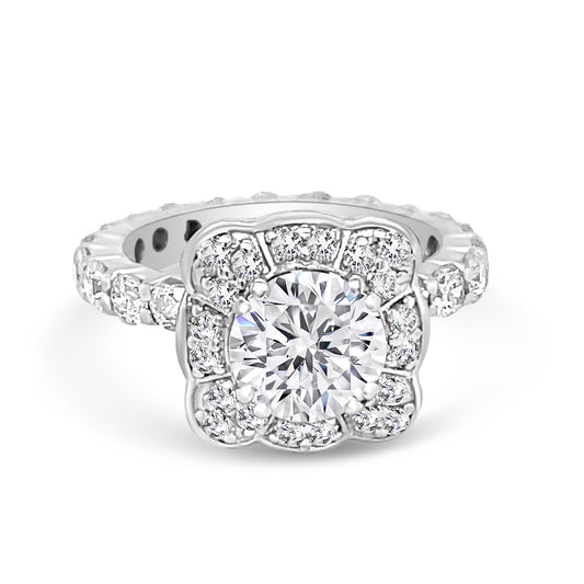 Scalloped Square Halo Engagement Ring With Diamond Eternity Shank