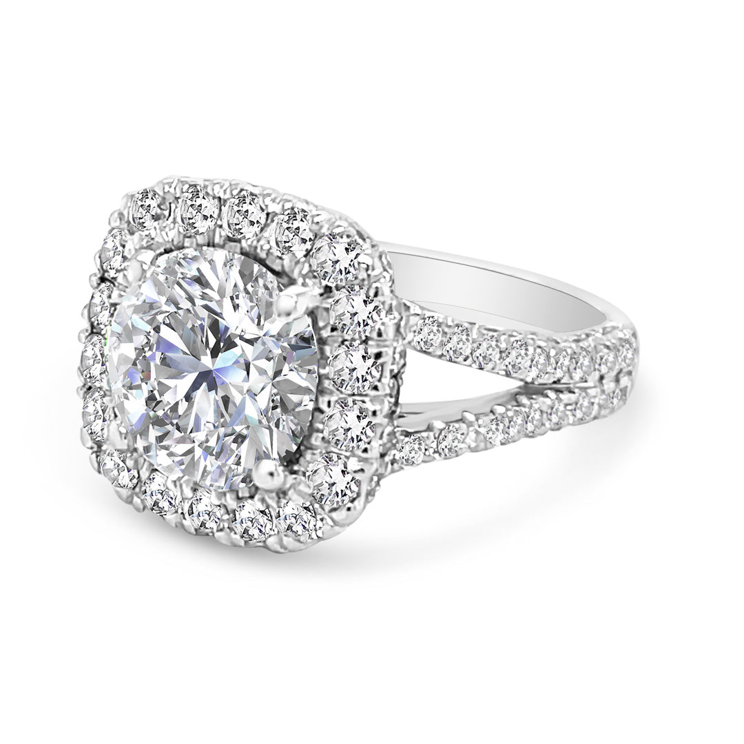 Platinum Halo and Split Shank Engagement Ring