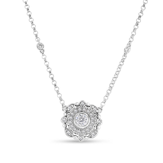 Scalloped Halo Pendant With Bezel Set Diamond