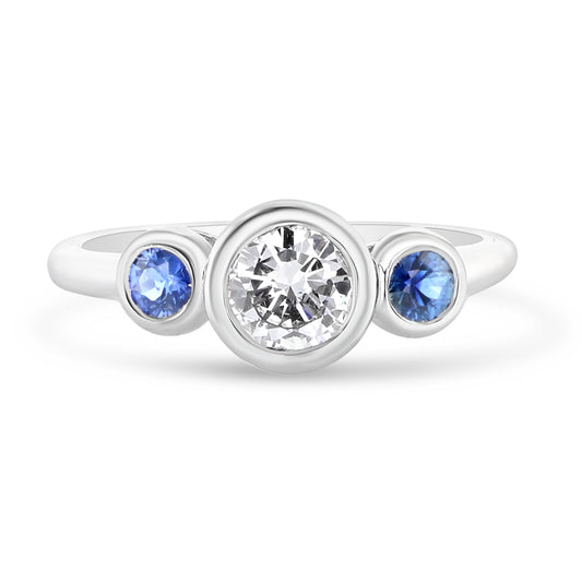 Bezel Set Round Sapphires and Diamond Ring