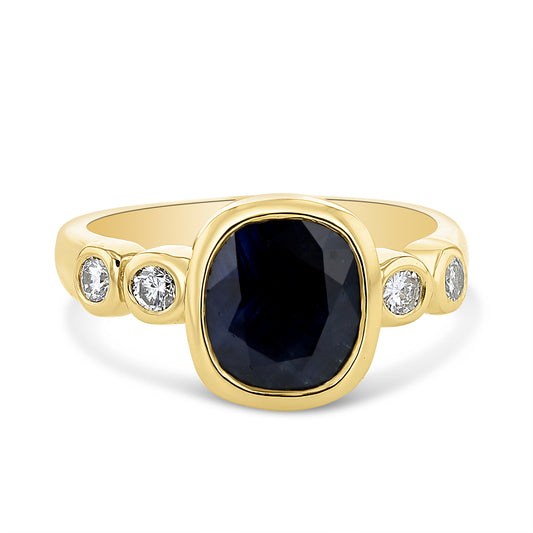 Bezel Set Sapphire and Diamonds Ring