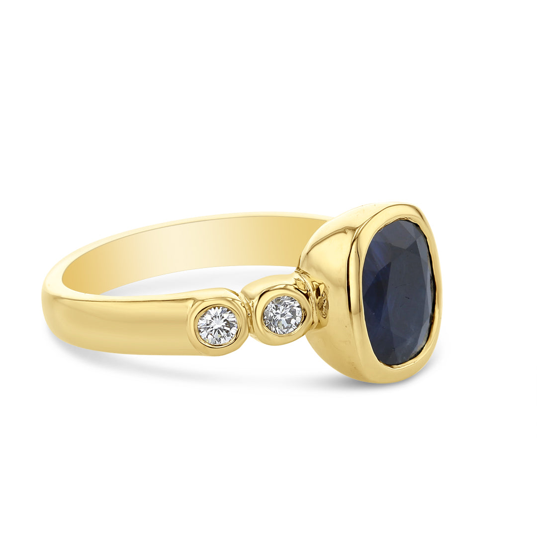 Bezel Set Sapphire and Diamonds Ring
