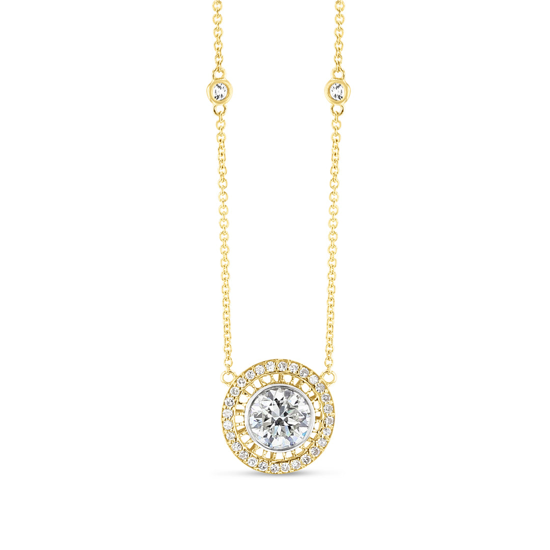 Halo Style Diamond Necklace with Filligree Details