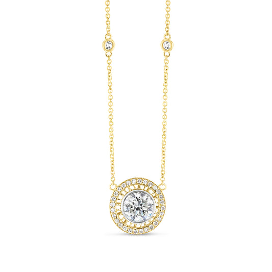Halo Style Diamond Necklace with Filligree Details