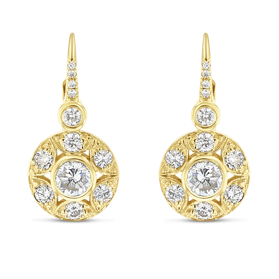Diamond Drop Sculpted Design Bezel Set Earrings
