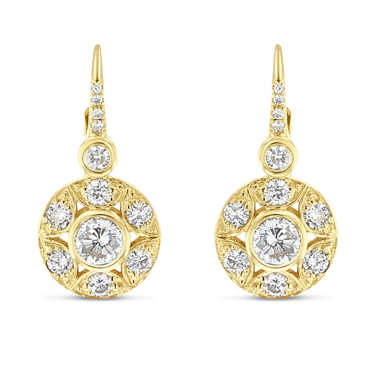 Diamond Drop Sculpted Design Bezel Set Earrings