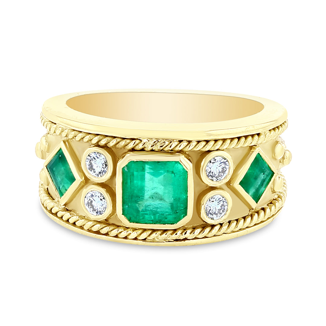 Etruscan Style Emerald and Diamond Ring