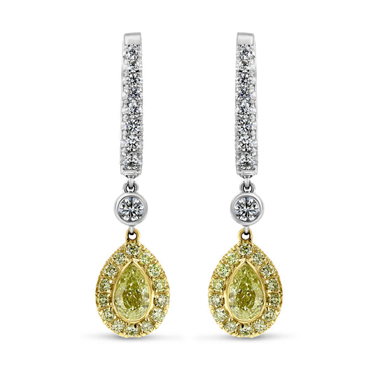 Fancy Yellow Pear Shaped Diamond Drop Earrings