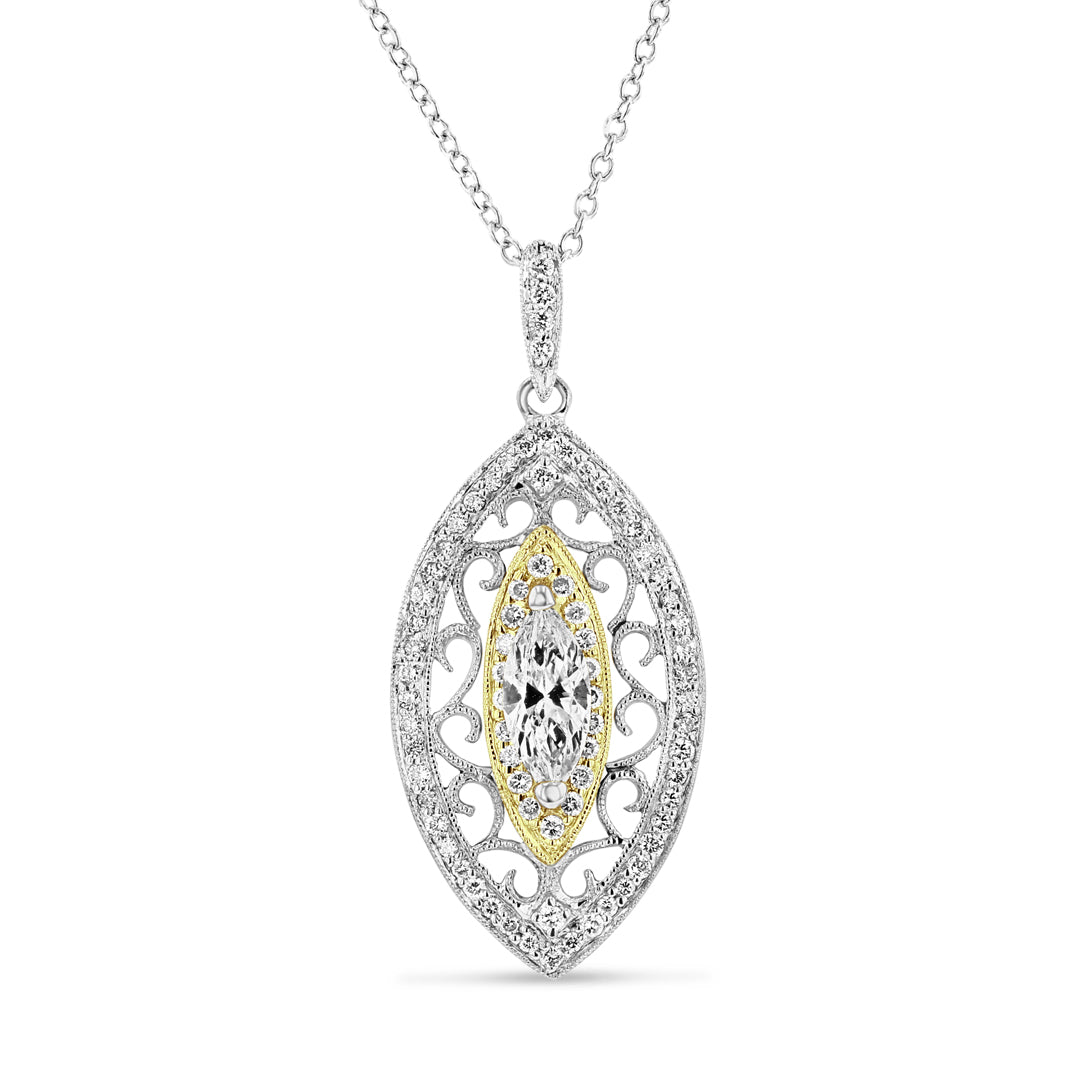 Marquise Filigree Halo Diamond Pendant