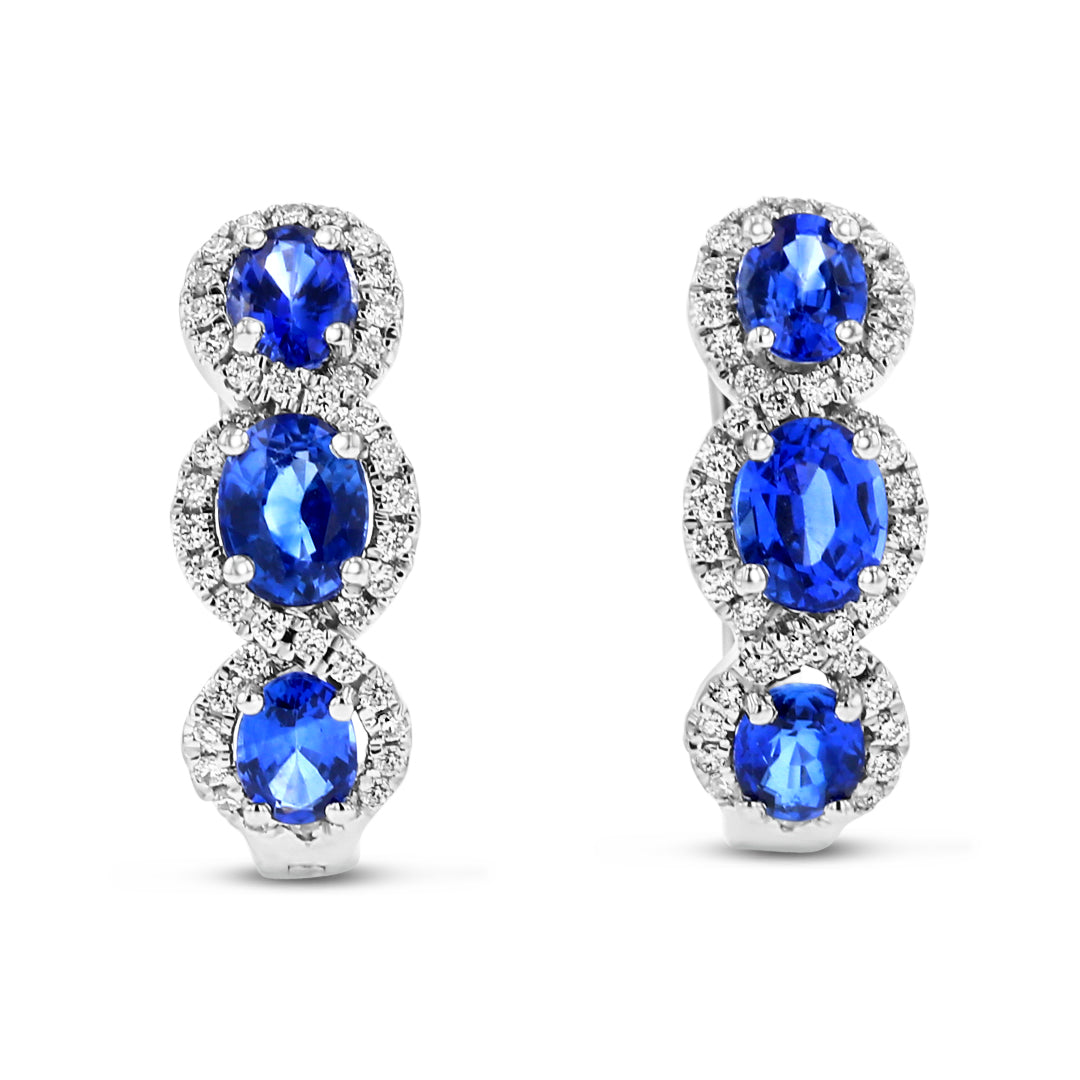 Oval Blue Sapphire and Diamond Hoop Earrings