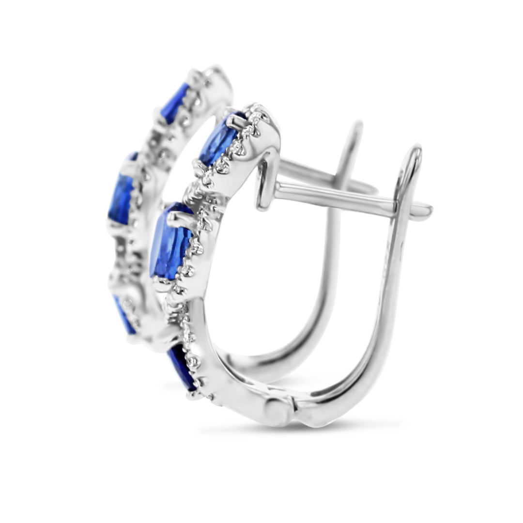 Oval Blue Sapphire and Diamond Hoop Earrings