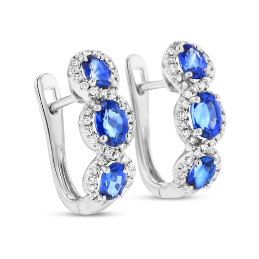 Oval Blue Sapphire and Diamond Hoop Earrings