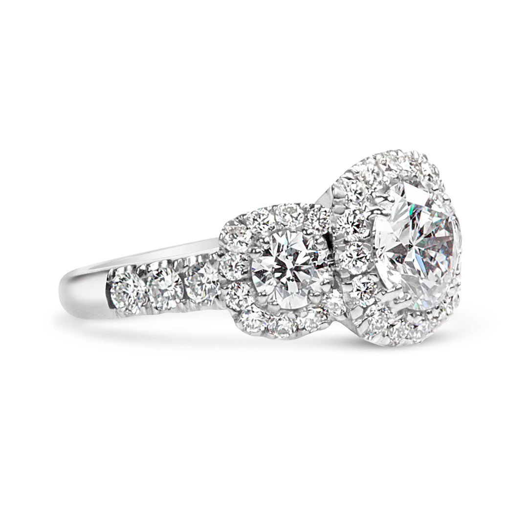 Three Stone Halo Style Engagement Ring