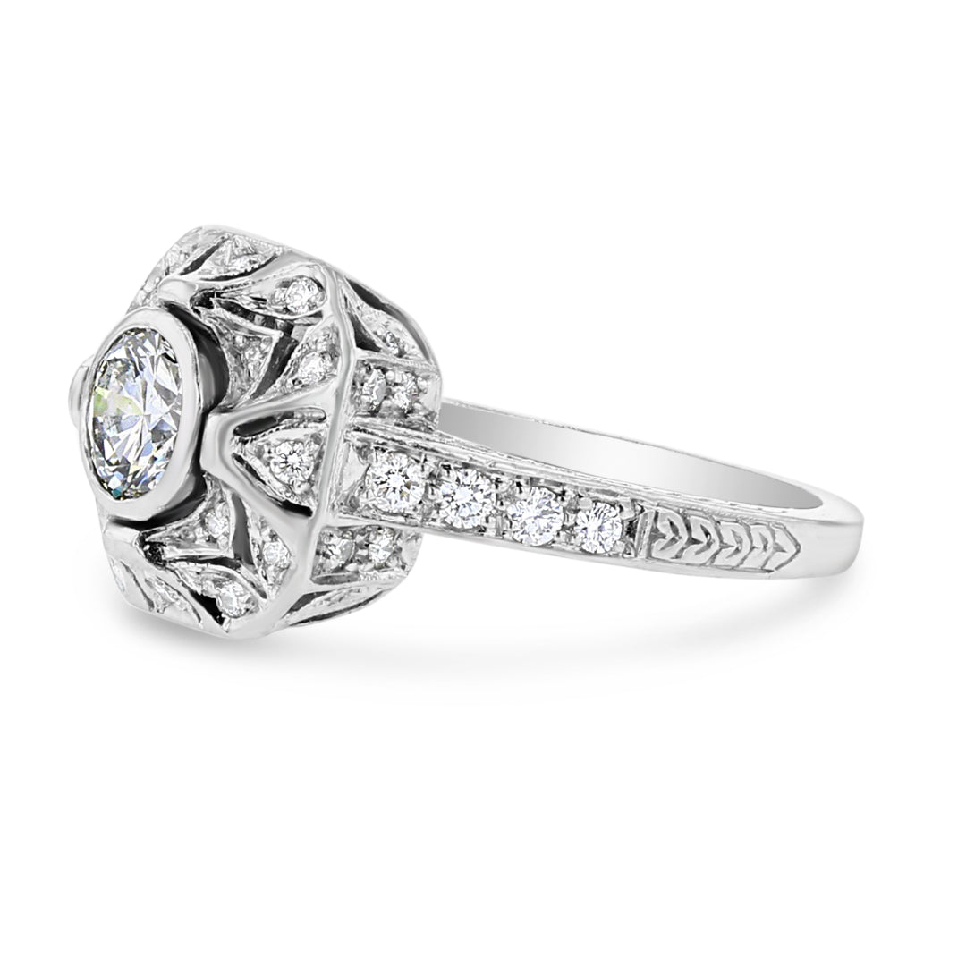 Art Deco Style Cushion Halo Ring