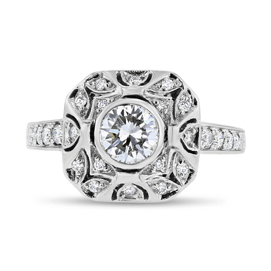 Art Deco Style Cushion Halo Ring