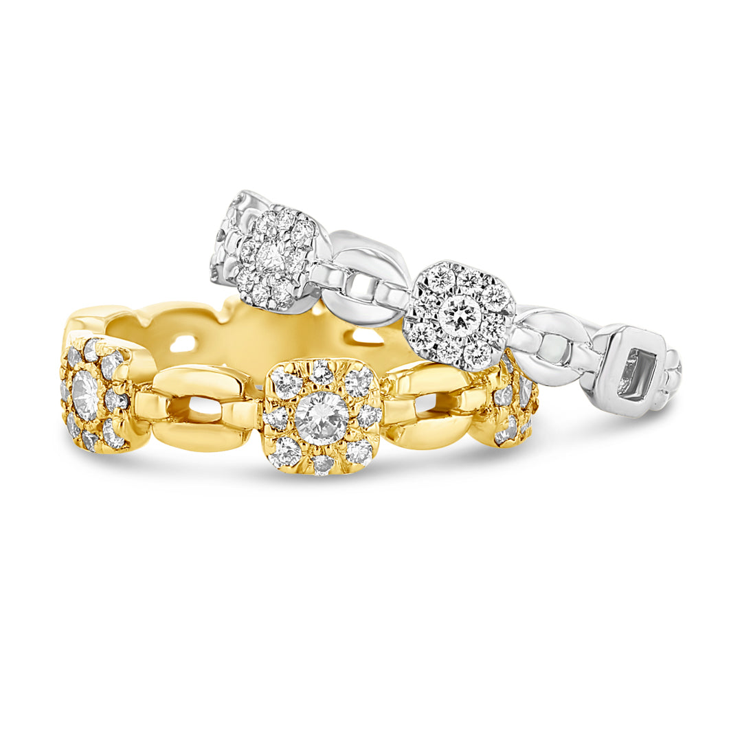 Wide Stackable Band With Alternating Diamond and Gold Sections