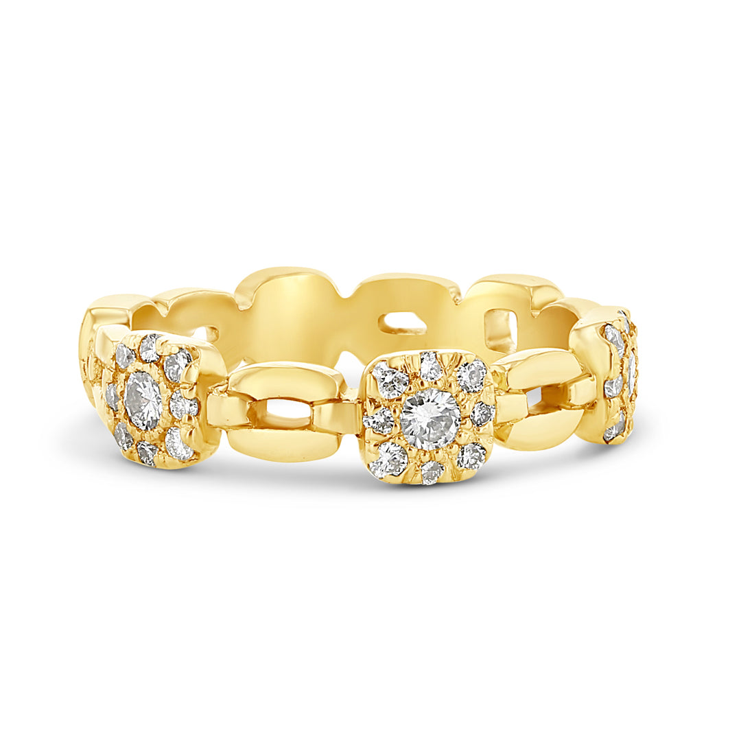 Wide Stackable Band With Alternating Diamond and Gold Sections