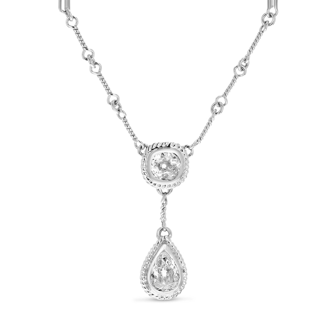 Twisted Bezel Diamond Drop Necklace on Hand Twisted Chain