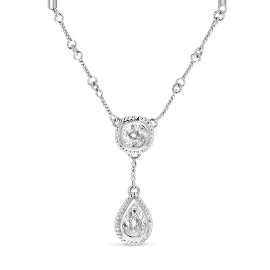 Twisted Bezel Diamond Drop Necklace on Hand Twisted Chain