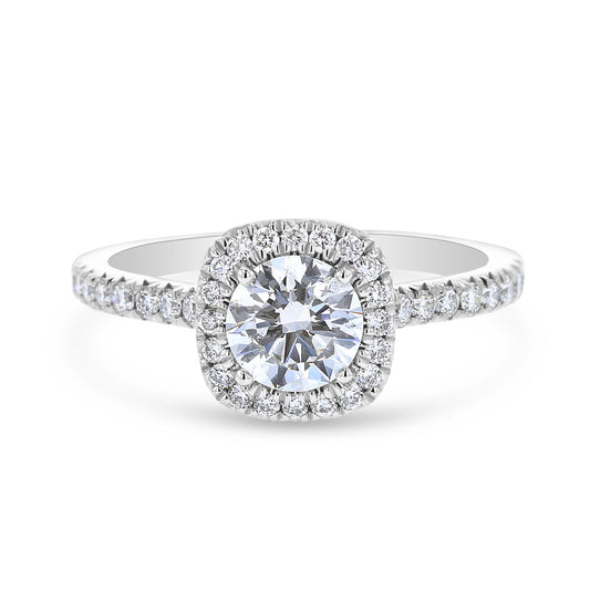 Cushion Halo Engagement Ring With Pave Shank